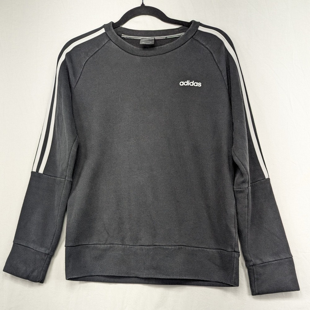 Adidas Black Crewneck Sweatshirt with White Stripes Size M Athletic Comfort